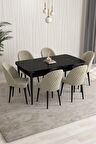 Rovena Modica Siyah Mermer 80x132 Açılabilir Suntalam Yemek Odası Takımı 6 Adet Sandalye