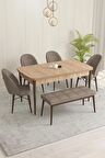 Rovena Olbia Meşe 80x132 Açılabilir Suntalam Yemek Odası Takımı 4 Adet Sandalye+1 Bench