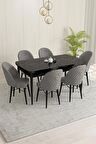 Rovena Olbia Siyah Mermer 80x132 Açılabilir Suntalam Yemek Odası Takımı 6 Adet Sandalye