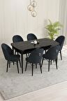 Rovena Olbia Siyah Mermer 80x132 Açılabilir Suntalam Yemek Odası Takımı 6 Adet Sandalye