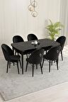 Rovena Olbia Siyah Mermer 80x132 Açılabilir Suntalam Yemek Odası Takımı 6 Adet Sandalye