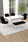 Rovena Novana Beyaz 80x132 Açılabilir Suntalam Yemek Odası Takımı 4 Adet Sandalye + 1 Bench