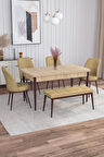 Rovena Marin Meşe 80x132 Açılabilir Suntalam Yemek Odası Takımı 4 Adet Sandalye + 1 Bench
