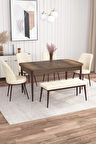 Rovena Marin Barok 80x132 Açılabilir Suntalam Yemek Odası Takımı 4 Adet Sandalye + 1 Bench