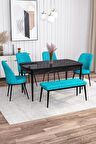 Rovena Marin Siyah Mermer 80x132 Açılabilir Suntalam Yemek Odası Takımı 4 Adet Sandalye + 1 Bench