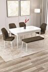 Rovena Zayn Beyaz 80x132 Açılabilir Suntalam Yemek Odası Takımı 4 Adet Sandalye + 1 Bench