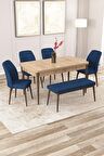 Rovena Zayn Meşe 80x132 Açılabilir Suntalam Yemek Odası Takımı 4 Adet Sandalye + 1 Bench