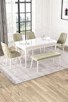 Rovena Alya Beyaz 80x132 Açılabilir Mdf Mutfak Masası Takımı 4 Adet Sandalye+1 Bench