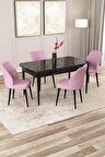 Rovena Zayn Siyah Mermer 80x132 Açılabilir Suntalam Yemek Odası Takımı 4 Adet Sandalye