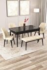 Rovena Zayn Siyah Mermer 80x132 Açılabilir Suntalam Yemek Odası Takımı 4 Adet Sandalye + 1 Bench