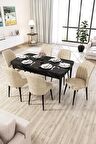 Rovena Zayn Siyah Mermer 80x132 Açılabilir Suntalam Yemek Odası Takımı 6 Adet Sandalye