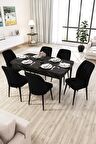 Rovena Zayn Siyah Mermer 80x132 Açılabilir Suntalam Yemek Odası Takımı 6 Adet Sandalye