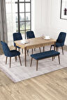 Rovena Alya Meşe 80x132 Açılabilir Mdf Mutfak Masası Takımı 4 Adet Sandalye+1 Bench