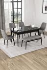 Rovena Alya Siyah Mermer 80x132 Açılabilir Mdf Mutfak Masası Takımı 4 Adet Sandalye+1 Bench