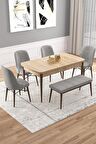 Rovena Vals Meşe 80x132 Açılabilir Mdf Mutfak Masası Takımı 4 Adet Sandalye+1 Bench