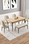 Rovena Vals Meşe 80x132 Açılabilir Mdf Mutfak Masası Takımı 4 Adet Sandalye+1 Bench