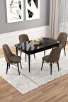 Rovena Vals Siyah Mermer 80x132 Açılabilir Mdf Mutfak Masası Takımı 4 Adet Sandalye