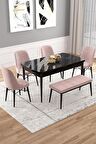 Rovena Vals Siyah Mermer 80x132 Açılabilir Mdf Mutfak Masası Takımı 4 Adet Sandalye+1 Bench