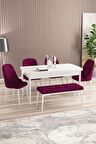 Rovena Armin Beyaz 80x132 Açılabilir Mdf Mutfak Masası Takımı 4 Adet Sandalye+1 Bench