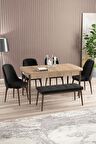 Rovena Armin Meşe 80x132 Açılabilir Mdf Mutfak Masası Takımı 4 Adet Sandalye+1 Bench