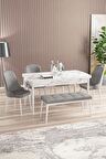 Rovena Armin Beyaz Mermer 80x132 Açılabilir Mdf Mutfak Masası Takımı 4 Adet Sandalye+1 Bench
