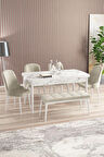 Rovena Armin Beyaz Mermer 80x132 Açılabilir Mdf Mutfak Masası Takımı 4 Adet Sandalye+1 Bench