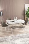 Rovena Armin Beyaz Mermer 80x132 Açılabilir Mdf Mutfak Masası Takımı 4 Adet Sandalye+1 Bench