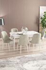 Rovena Armin Beyaz Mermer 80x132 Açılabilir Mdf Mutfak Masası Takımı 6 Adet Sandalye