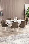 Rovena Armin Beyaz Mermer 80x132 Açılabilir Mdf Mutfak Masası Takımı 6 Adet Sandalye