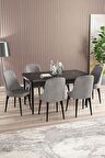Rovena Armin Siyah Mermer 80x132 Açılabilir Mdf Mutfak Masası Takımı 6 Adet Sandalye