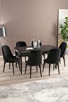 Rovena Armin Siyah Mermer 80x132 Açılabilir Mdf Mutfak Masası Takımı 6 Adet Sandalye