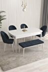 Rovena Arjeta Beyaz 80x132 Açılabilir Mdf Mutfak Masası Takımı 4 Adet Sandalye+1 Bench