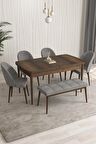 Rovena Arjeta Barok 80x132 Açılabilir Mdf Mutfak Masası Takımı 4 Adet Sandalye+1 Bench