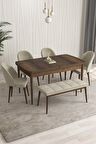 Rovena Arjeta Barok 80x132 Açılabilir Mdf Mutfak Masası Takımı 4 Adet Sandalye+1 Bench