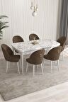 Rovena Arjeta Beyaz Mermer 80x132 Açılabilir Mdf Mutfak Masası Takımı 4 Adet Sandalye+1 Bench
