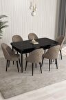 Rovena Arjeta Siyah Mermer 80x132 Açılabilir Mdf Mutfak Masası Takımı 6 Adet Sandalye