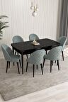 Rovena Arjeta Siyah Mermer 80x132 Açılabilir Mdf Mutfak Masası Takımı 6 Adet Sandalye