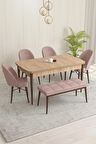 Rovena Marsilya Meşe 80x132 Açılabilir Mdf Mutfak Masası Takımı 4 Adet Sandalye+1 Bench