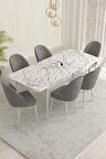 Rovena Marsilya Beyaz Mermer 80x132 Açılabilir Mdf Mutfak Masası Takımı 6 Adet Sandalye