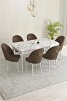 Rovena Marsilya Beyaz Mermer 80x132 Açılabilir Mdf Mutfak Masası Takımı 6 Adet Sandalye