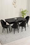Rovena Marsilya Siyah Mermer 80x132 Açılabilir Mdf Mutfak Masası Takımı 4 Adet Sandalye
