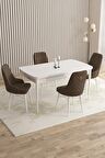 Rovena Flora Beyaz 80x132 Açılabilir Mdf Yemek Odası Takımı 4 Adet Sandalye