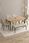 Rovena Flora Meşe 80x132 Açılabilir Mdf Yemek Odası Takımı 4 Adet Sandalye+1 Bench