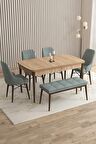 Rovena Flora Meşe 80x132 Açılabilir Mdf Yemek Odası Takımı 4 Adet Sandalye+1 Bench