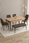 Rovena Flora Meşe 80x132 Açılabilir Mdf Yemek Odası Takımı 4 Adet Sandalye+1 Bench
