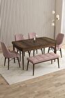 Rovena Flora Barok 80x132 Açılabilir Mdf Yemek Odası Takımı 4 Adet Sandalye+1 Bench