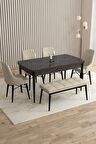Rovena Flora Siyah Mermer 80x132 Açılabilir Mdf Yemek Odası Takımı 4 Adet Sandalye+1 Bench