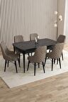 Rovena Flora Siyah Mermer 80x132 Açılabilir Mdf Yemek Odası Takımı 6 Adet Sandalye