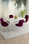 Rovena Eylül Beyaz Mermer 80x132 Açılabilir Mdf Yemek Odası Takımı 4 Adet Sandalye
