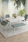 Rovena Eylül Beyaz Mermer 80x132 Açılabilir Mdf Yemek Odası Takımı 4 Adet Sandalye+1 Bench